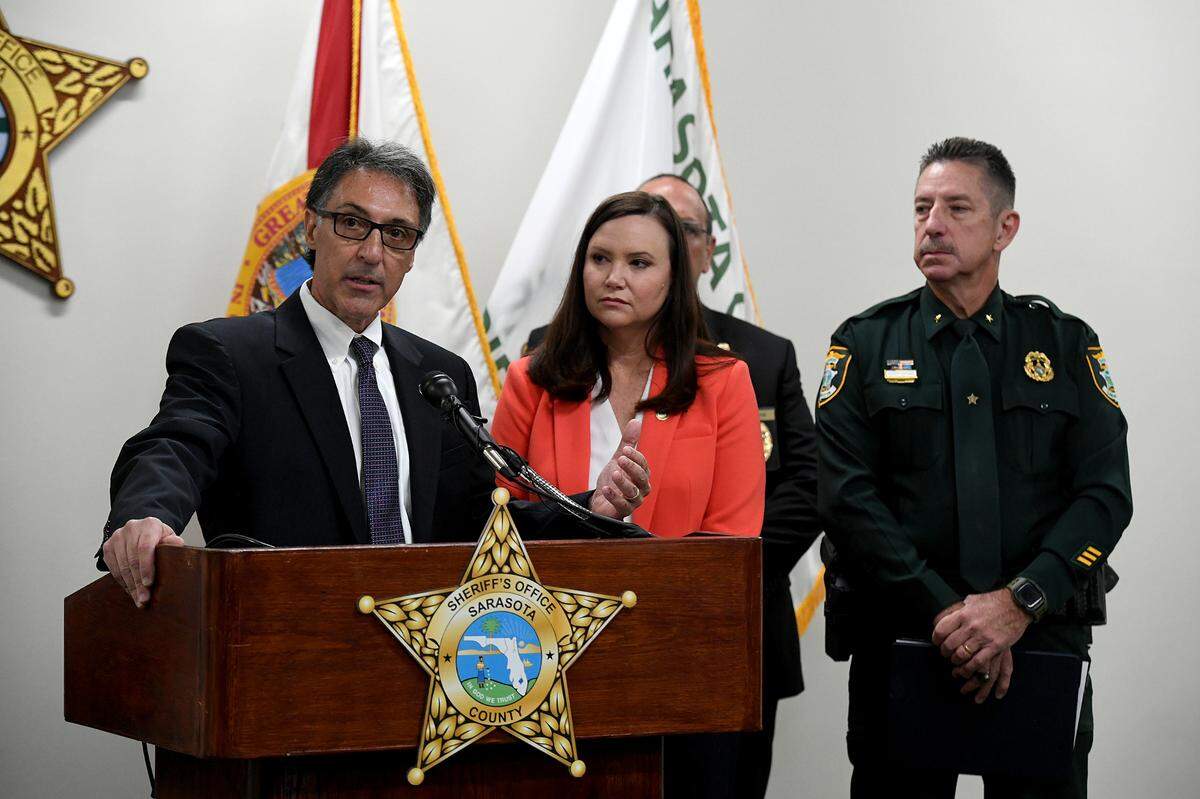 State Attorney Ed Brodsky with Attorney General Ashley Moody and Sarasota County Sheriff Kurt Hoffman held a press conference in Sarasota to warn people of the dangers of the drug xylazine, also known as tranq, which is growing rapidly in popularity among drug users.