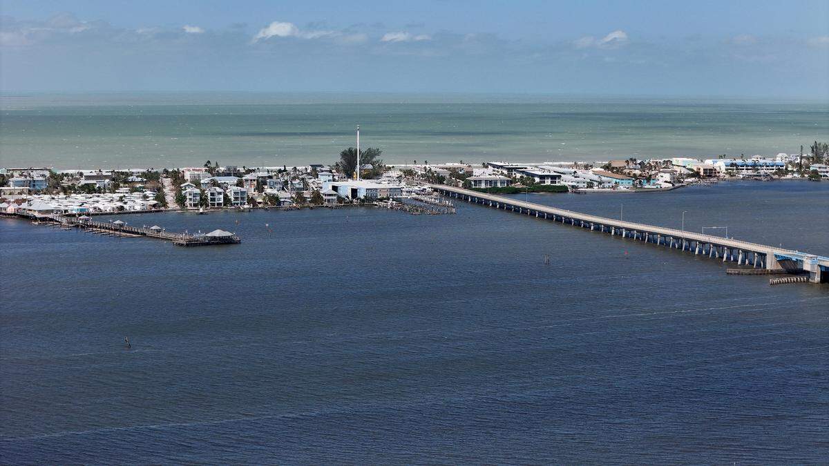 The Cortez Bridge to Anna Maria Island is only open for emergency responders after Hurricane Milton on Oct. 10, 2024.