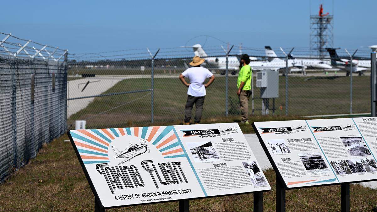 The Sarasota Manatee Airport Authority opened a new observation area at 8330 15th St. E., Sarasota, on Wednesday, March 12. Workers finish up last-minute preparations on Tuesday, March 11.