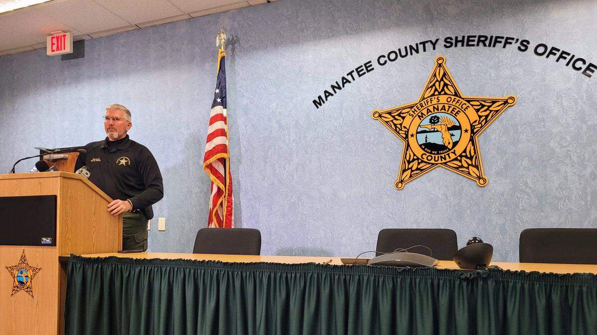 Manatee County Sheriff Rick Wells speaks during a Friday, Dec. 29, 2023, press conference after a sheriff’s office deputy shot a burglary suspect who allegedly fired bullets at the deputy and a K-9.
