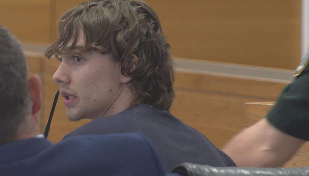 Carter Thomas Layne, 19, appears in a Manatee County courtroom on Wednesday, Sept. 24, 2025, for his sentencing in the 2024 shooting death of Jann Michael Feeney.