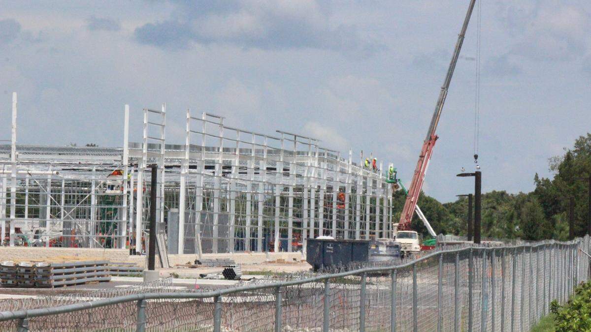 The steel framework has been erected for the new Bradenton-area Costco wholesale warehouse that is scheduled to open in August.