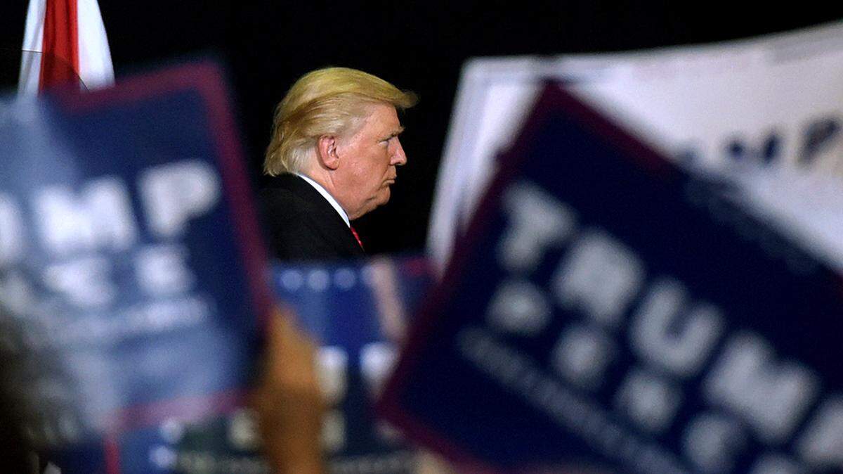 Former President Donald Trump takes the stage during a 2016 campaign stop in Tampa.