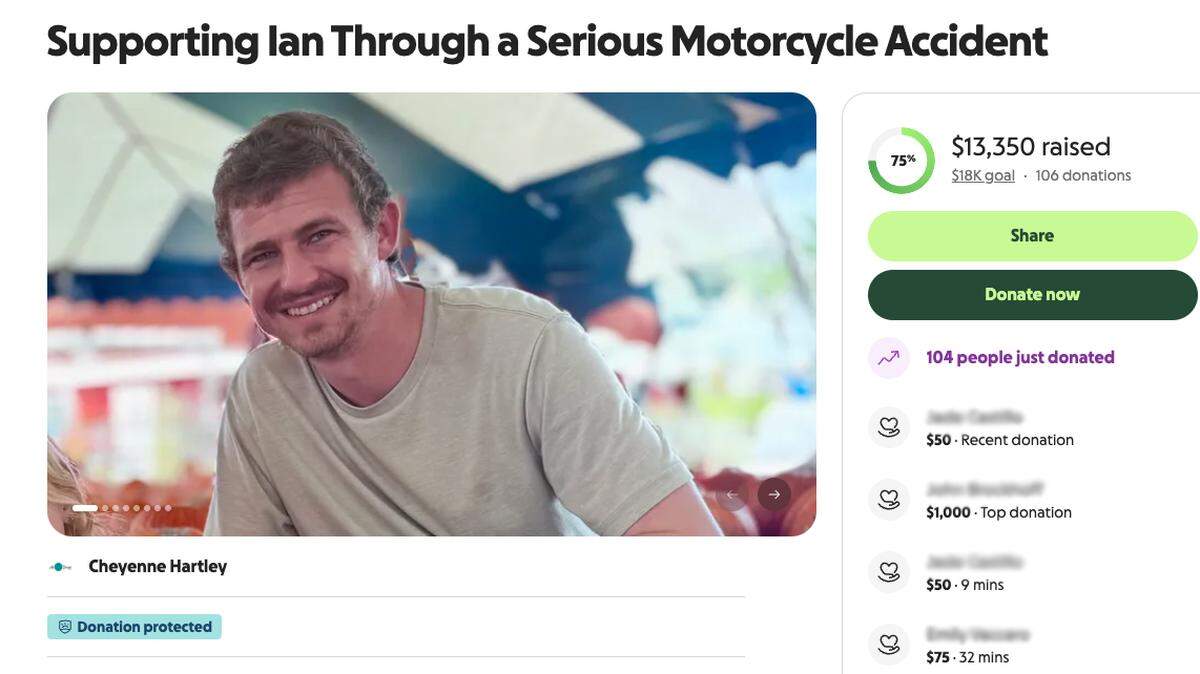 A GoFundMe is raising money for 28-year-old Ian Oviatt, who was critically injured in a Nov. 9 motorcycle crash in Manatee County, according to the fundraiser.