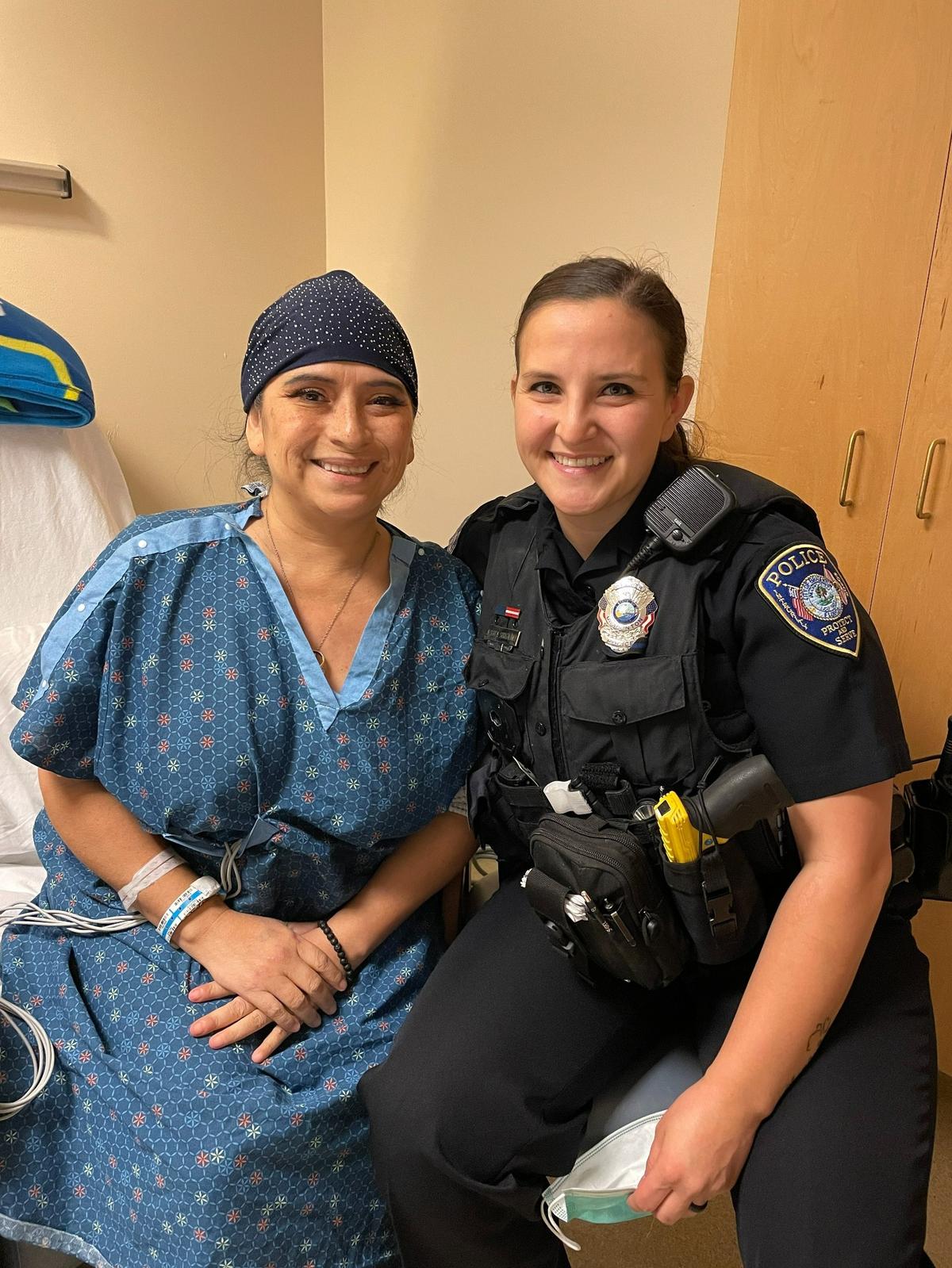 Bradenton Police Officer Jessica Sirignano sits with the 48-year-old woman from Parrish whose life she credited with saving on Jan 29, 2020, after the woman and her husband was involved in a motorcycle crash on U.S 41, Officer Jessica Sirignano receives the department’s Life Saving Award 04/27/2022.