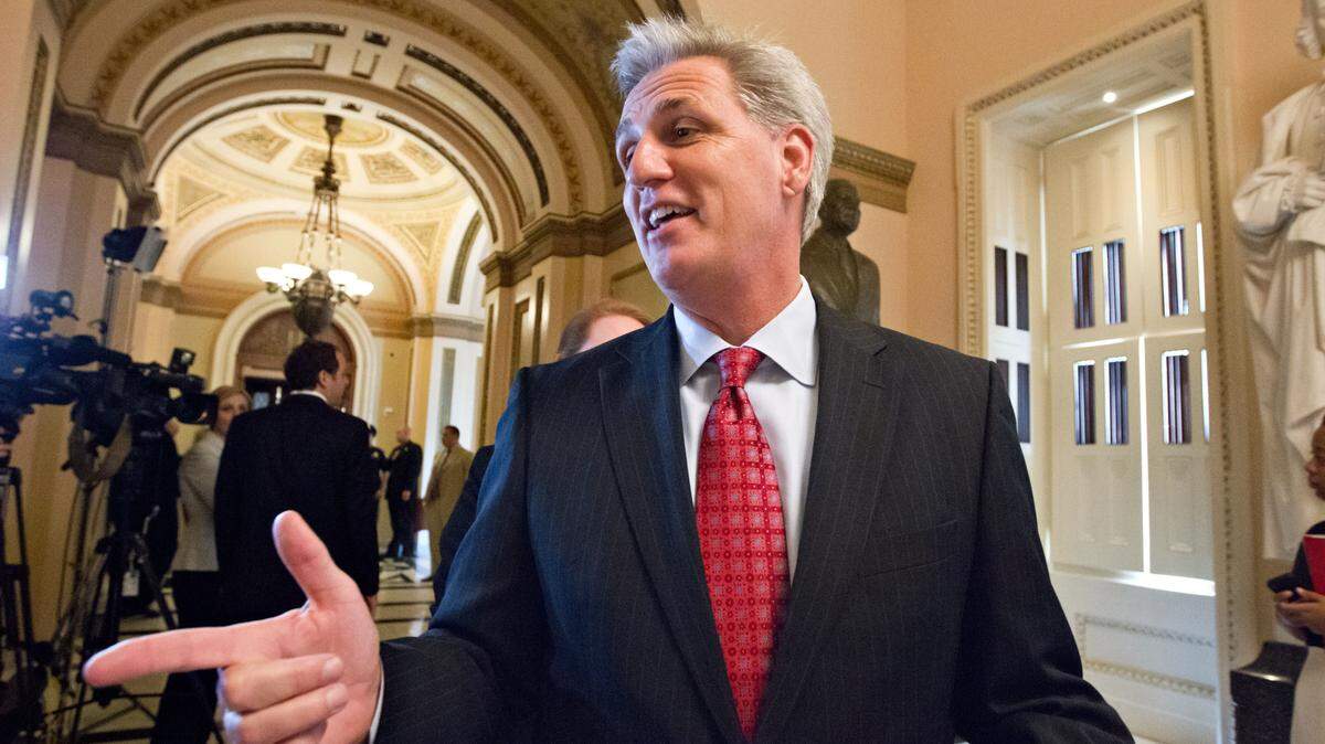 FILE - In this July 11, 2012 file photo, then-House Majority Whip Kevin McCarthy of Calif., leaves the House chamber on Capitol Hill in Washington after the Republican-controlled House voted to repeal President Barack Obama's health care law. (AP Photo/J. Scott Applewhite, File)
