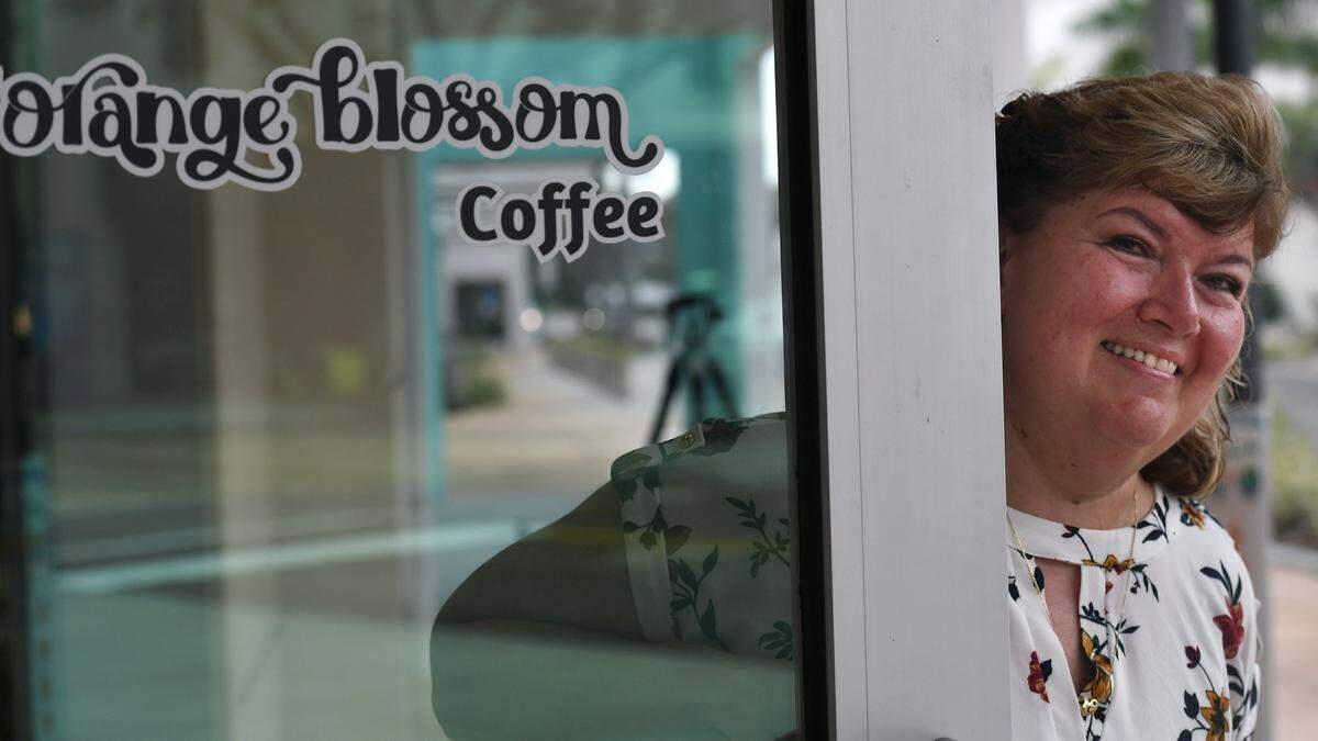 Melissa Lilly, one of 4 owners of Orange Blossom Coffee opened this week on Old Main Street in the City Centre Building.