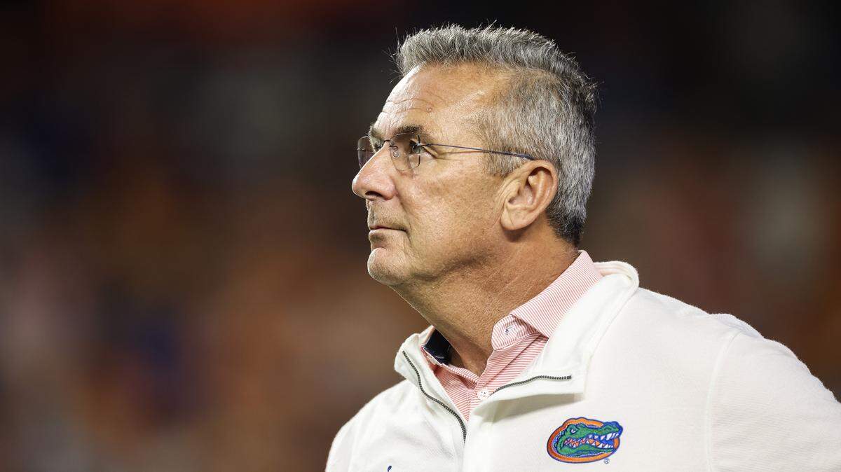 GAINESVILLE, FLORIDA - NOVEMBER 22: Former Florida Gators Head Coach Urban Meyer is honored after being inducted into the 2025 College Football Hall of Fame during the first half of the game between the Florida Gators and the Tennessee Volunteers at Ben Hill Griffin Stadium on November 22, 2025 in Gainesville, Florida. (Photo by James Gilbert/Getty Images)