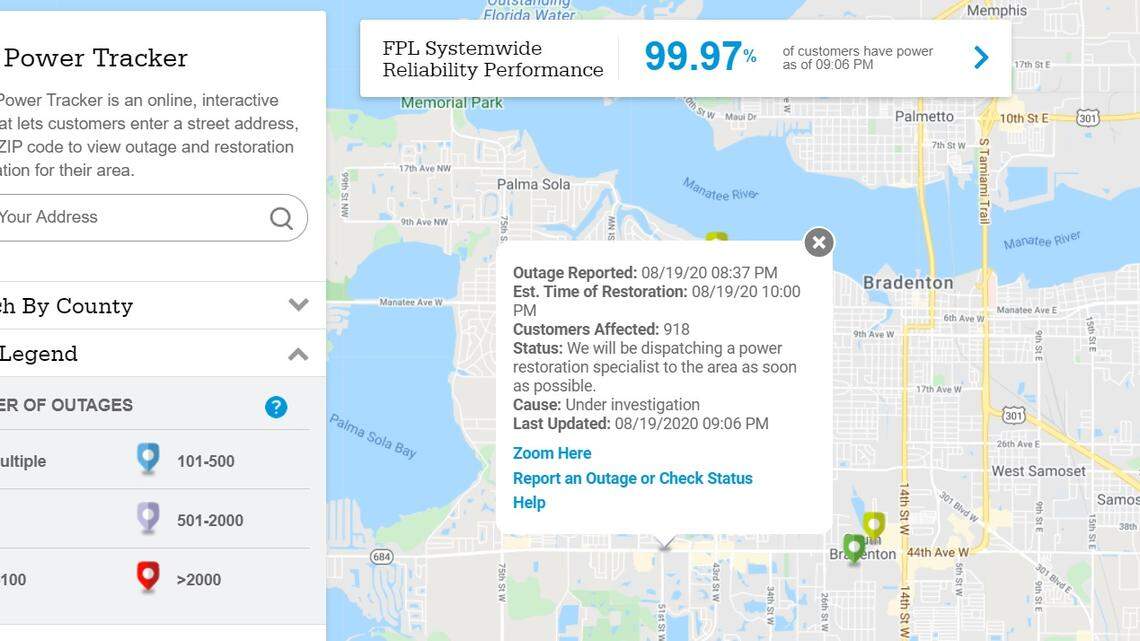 Outage affects more than 900 Florida Power & Light customers in Bradenton 