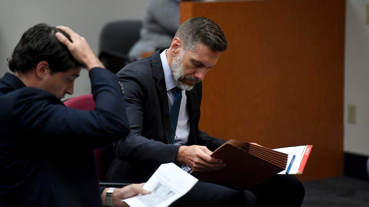 Attorney Scott Rudacille, right, with Cameron Miller of ZNS Engineering during a planning meeting to consider allowing Cirque Italia to set up in Oneco.