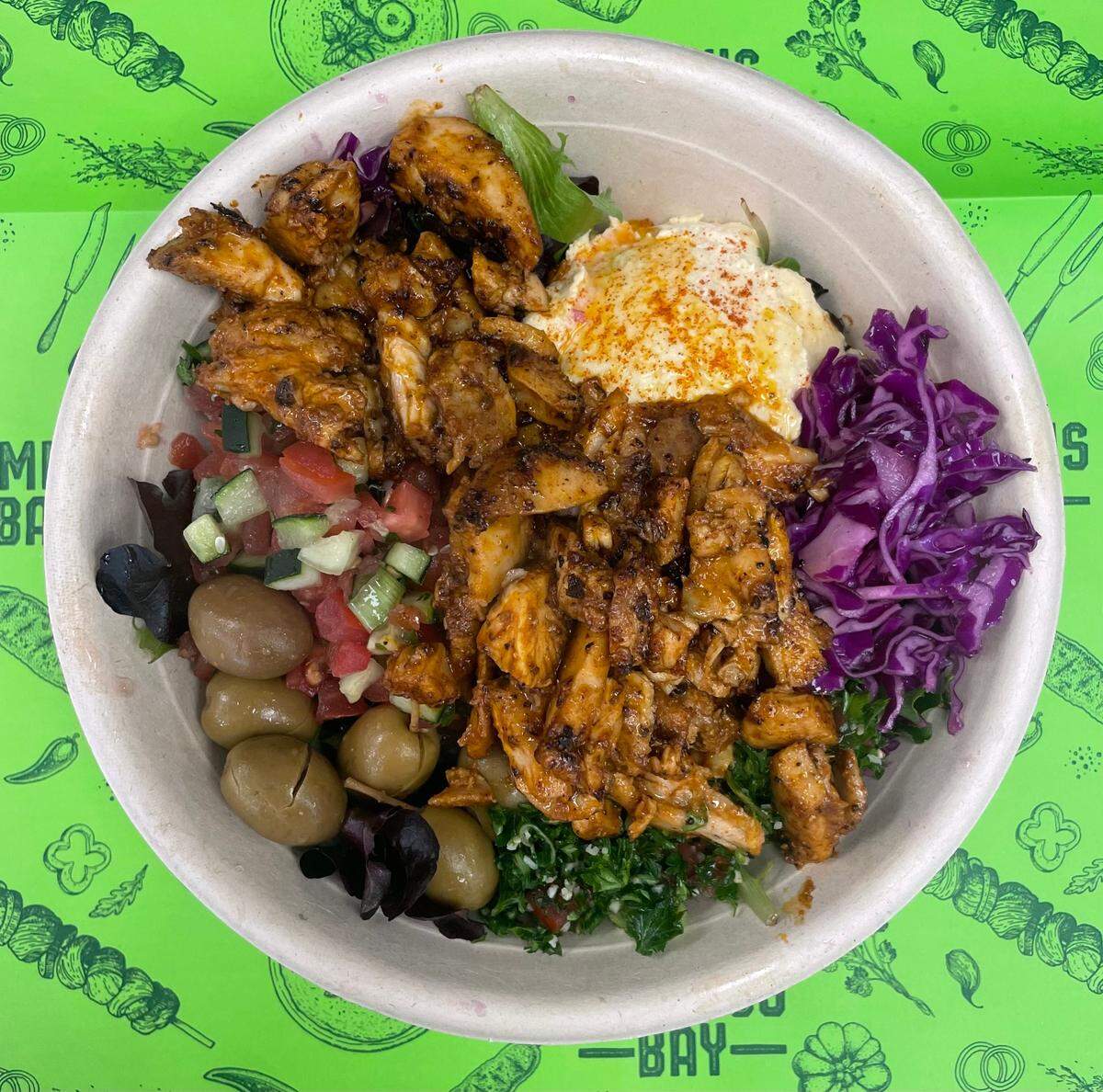 The chicken shawarma bowl is one of the most popular offerings at the recently opened Hummus Bay, 7307 52nd Place E., Bradenton.