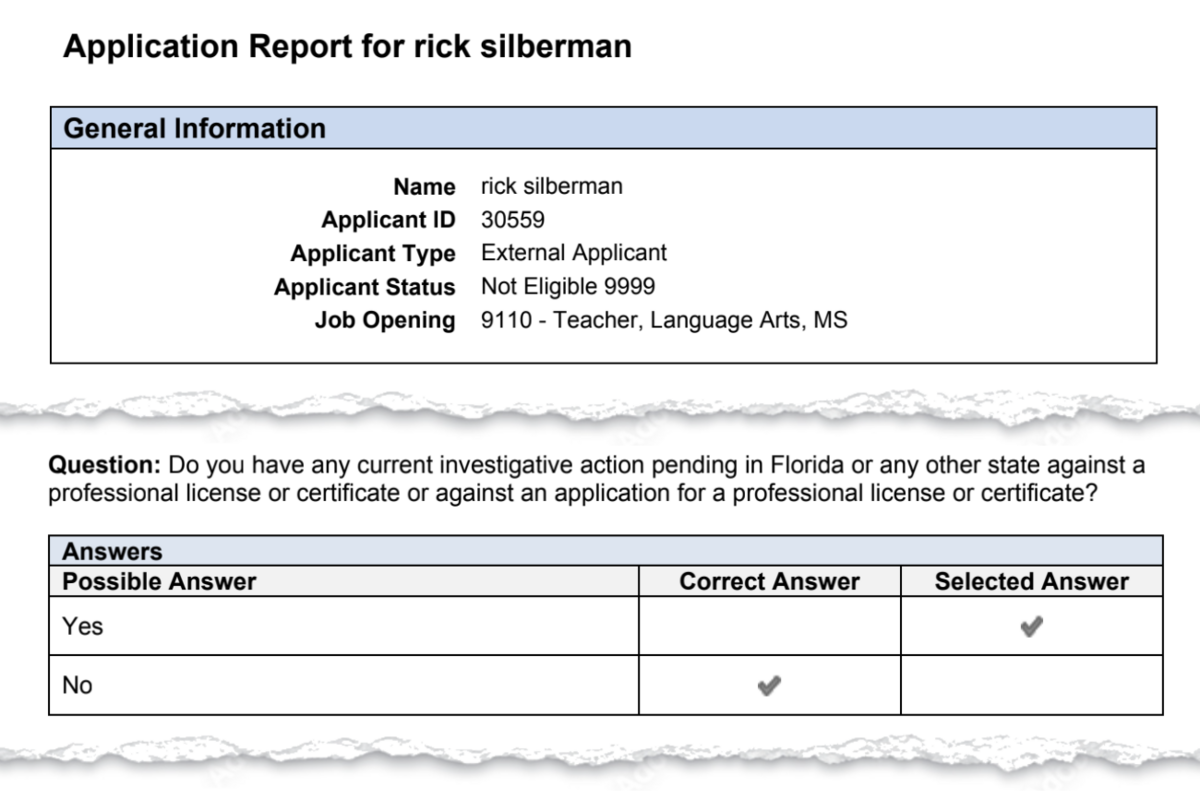 Richard Silberman answered “Yes” when asked if he had a pending investigation involving a professional license.