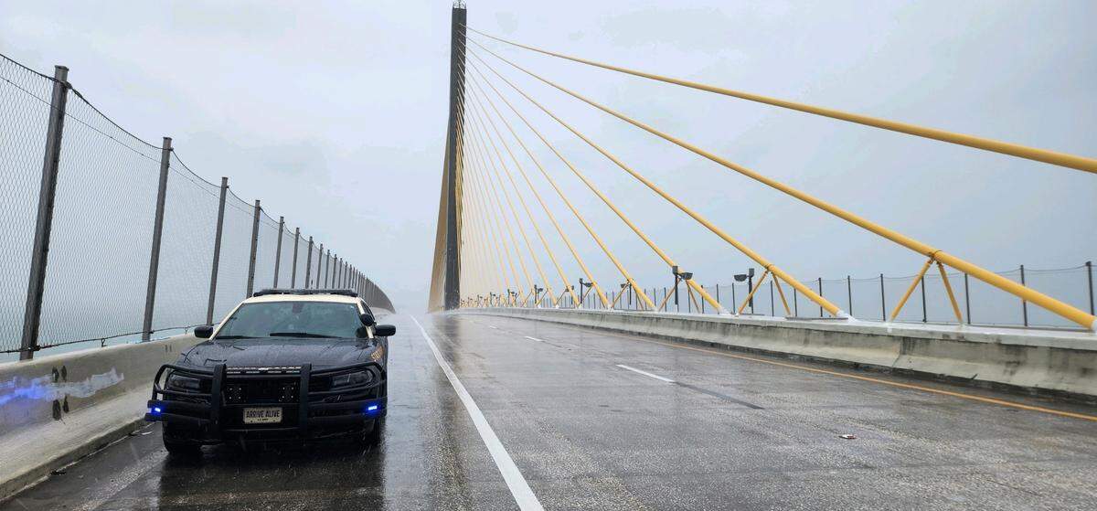 Florida’s Sunshine Skyway Bridge is closed due to strong winds after Hurricane Debby passed through Manatee County and dropped record rainfall.