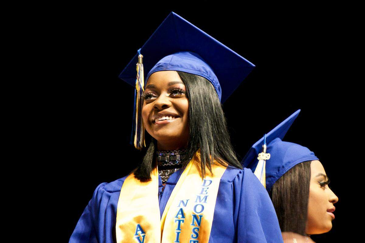 Raneya Kelly, one of nearly 300 seniors at Bayshore High School’s graduation, takes her big walk at the Bradenton Area Convention Center on May 17, 2019.