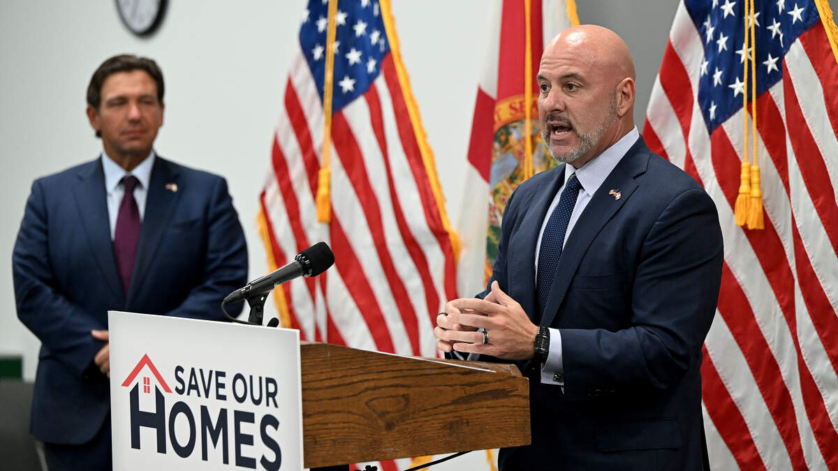 Florida Chief Financial Officer Blaise Ingoglia joined Gov. Ron DeSantis as he signed two bills enacting stricter regulations on local governments’ ability to raise taxes and creating more transparency at State College of Florida on June 24, 2026.