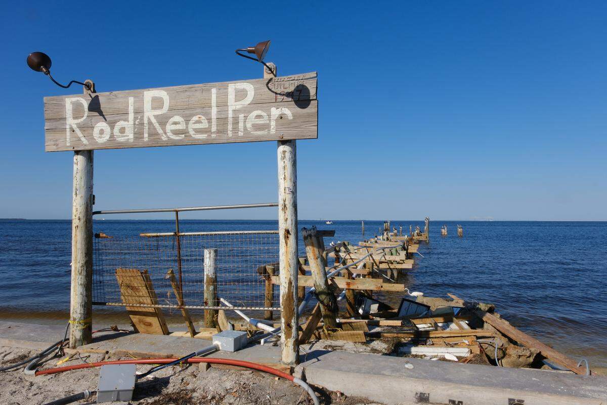 Remnants of the Rod & Reel Pier in Anna Maria after Hurricane Milton. 
