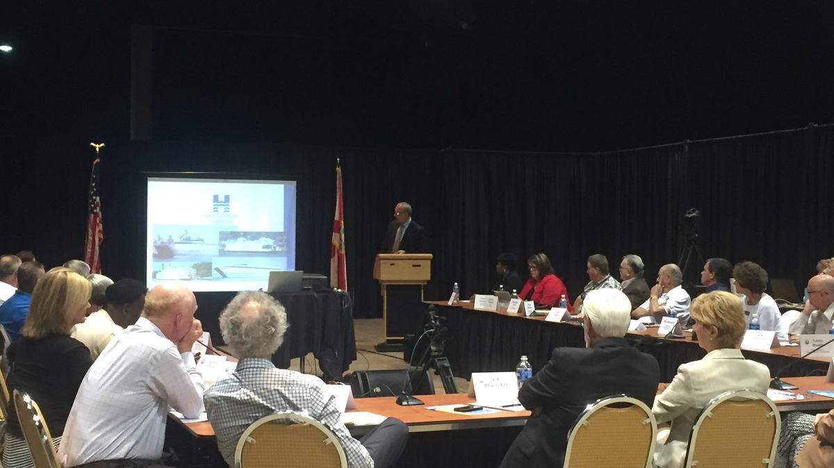 Ed Turanchik with Akerman Law Firm in Tampa gives a presentation Tuesday to the Council of Governments about Tampa Bay Ferry Service.CLAIRE ARONSON/Bradenton Herald
