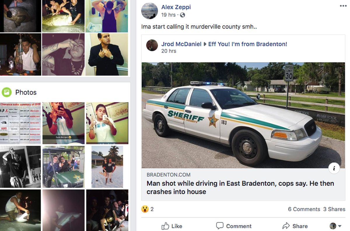 Murder suspect Amado Zeppi posted on Facebook a link to a story about another shooting in Bradenton on Wednesday.