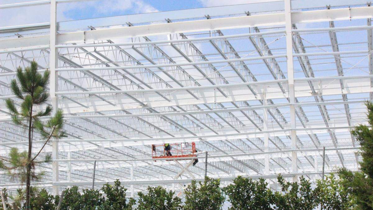 The steel framework has been erected for the new Bradenton-area Costco wholesale warehouse that is scheduled to open in August.