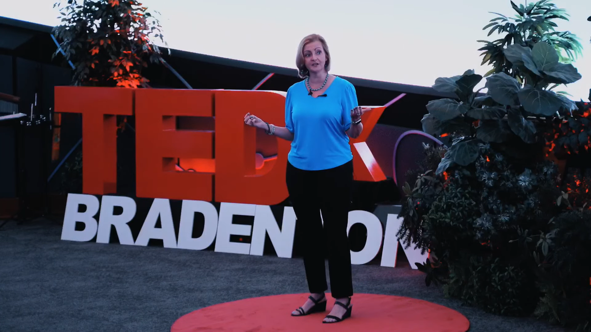Robyn Faucy, CEO of local consulting agency Results 1st, speaks at the debut TEDxBradenton event in September 2022. 