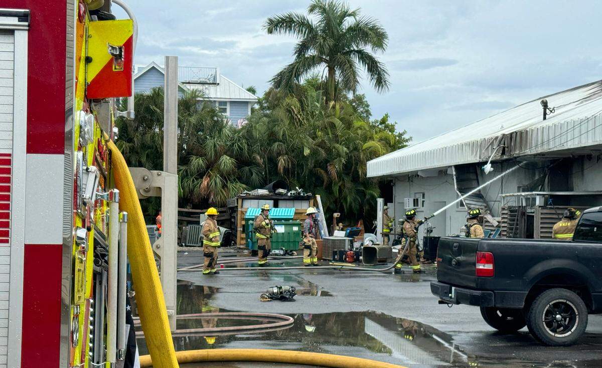 A fire was sparked by a lighting strike Thursday morning in the 5300 block of Gulf Drive at the Holmes Beach Business Center on Anna Maria Island.