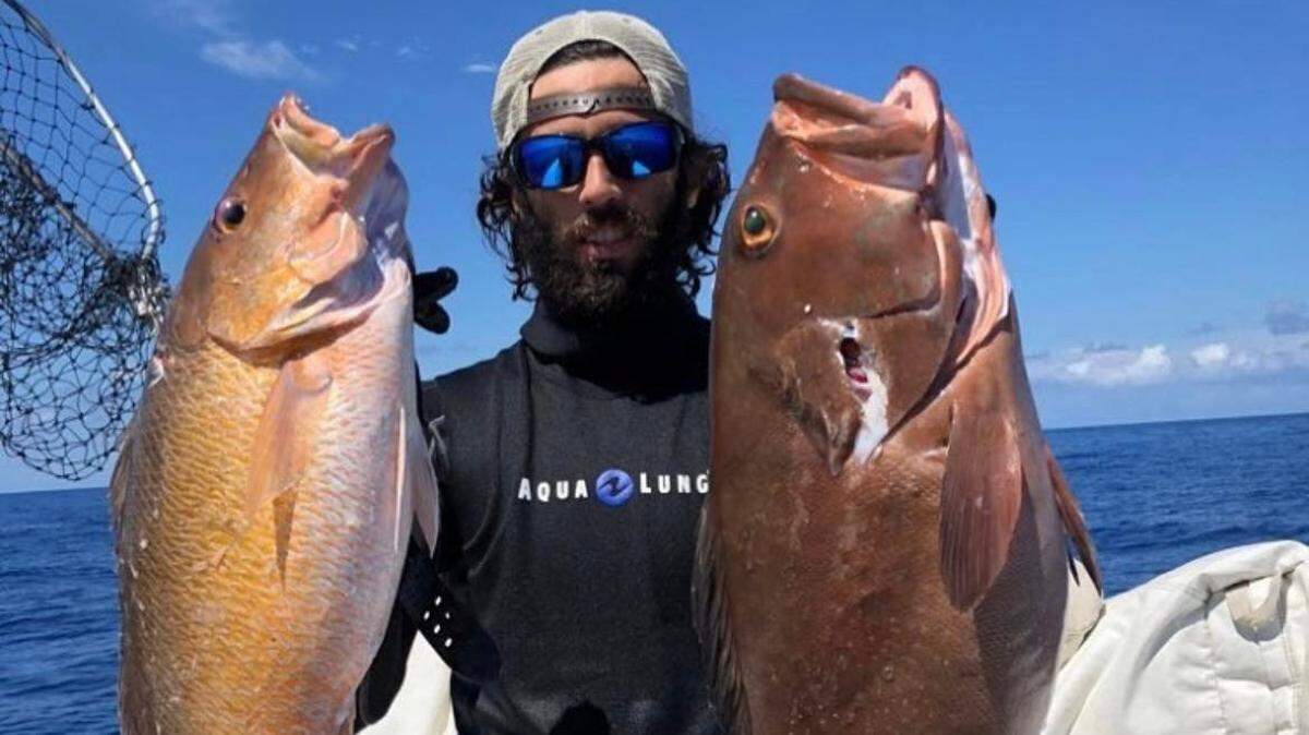 Captain Bill D’Antuono with Commercially speared mangrove snapper and red grouper