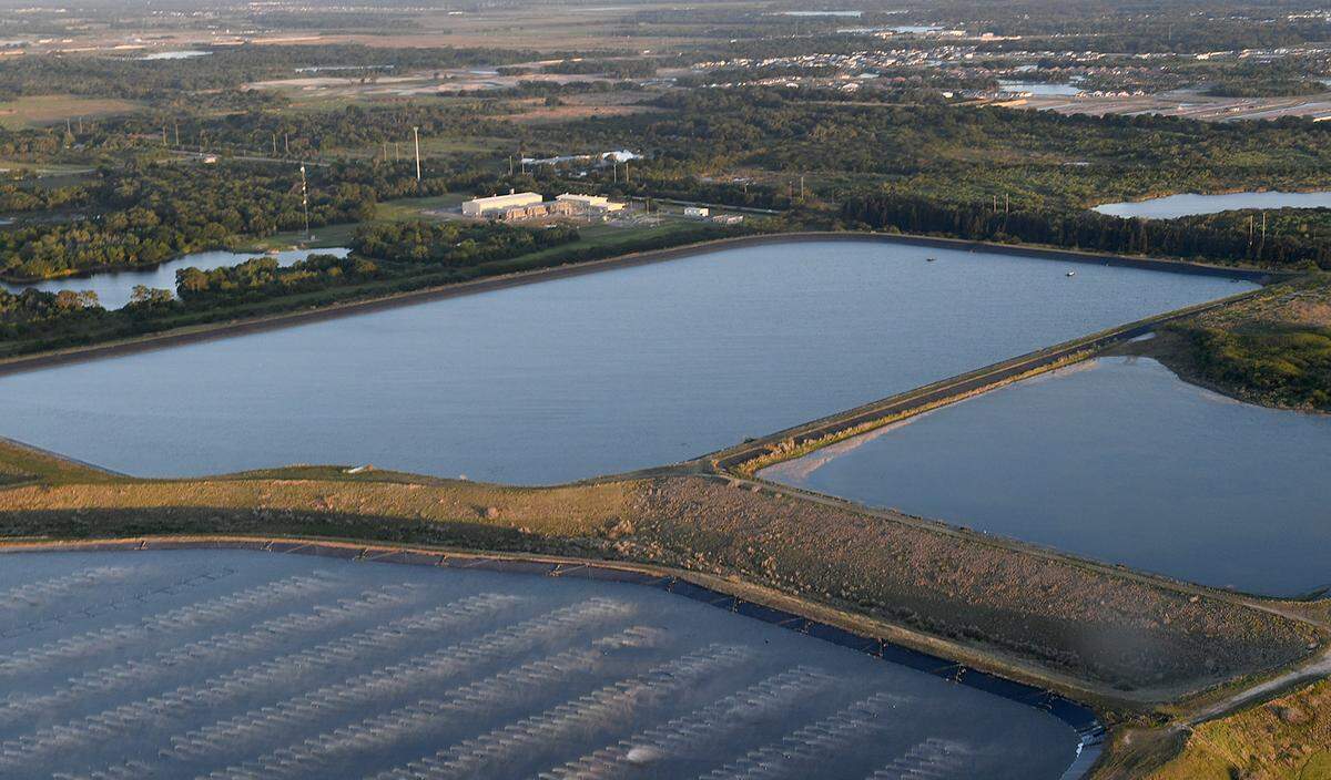 04/02/21--This photo was taken Friday evening before the broadened evacuation order was announced Saturday because of danger of ‘imminent collapse’ of the gyp stack at the former Piney Point phosphate mine.