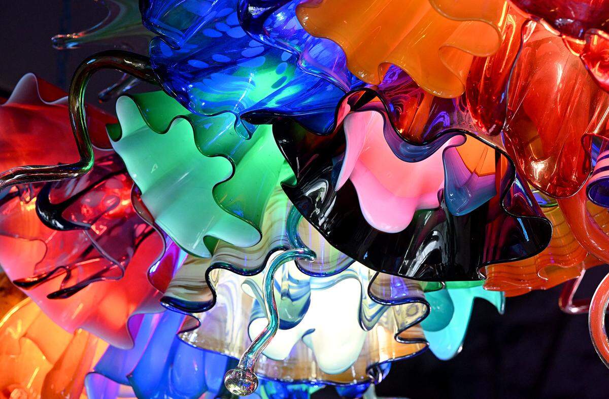 Creative glass lighting adorns the ceiling at Aqua Tequila Mexican Restaurant Grill and Cantina in Parrish on Feb. 19, 2026.