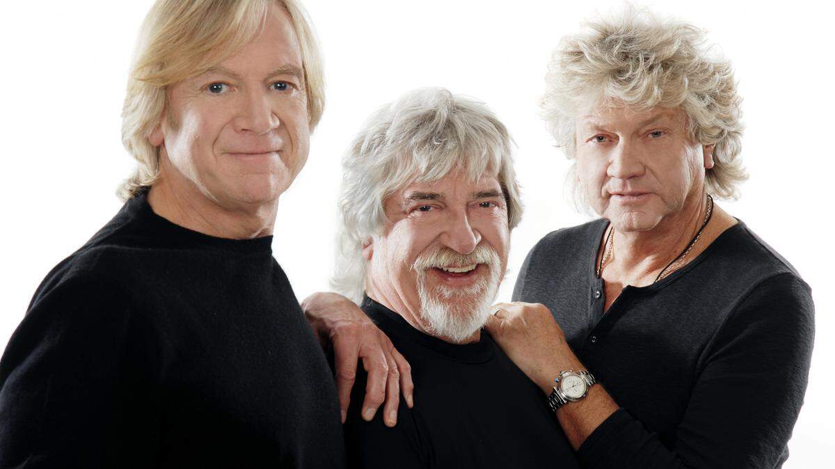Longtime Bradenton resident Graeme Edge, center, Justin Hayward, left, and John Lodge of the Moody Blues perform Sunday at Van Wezel Performing Arts Hall. PUBLICITY PHOTO