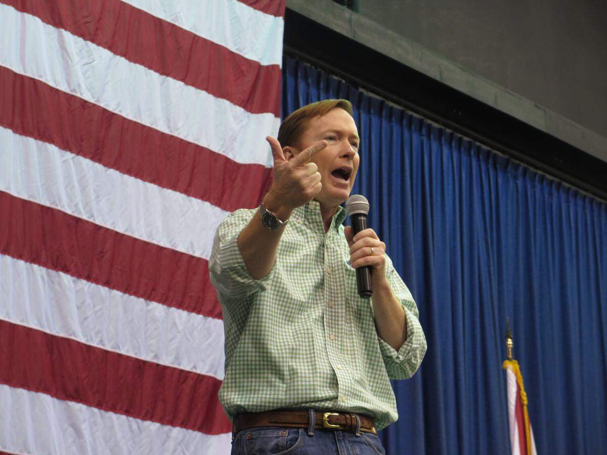 Gubernatorial candidate and current Florida Commissioner of Agriculture Adam Putnam takes the stage at Saturday’s candidate rally, pitching his plans for a “Florida First” agenda that fits in line with President Donald Trump’s America First policy.