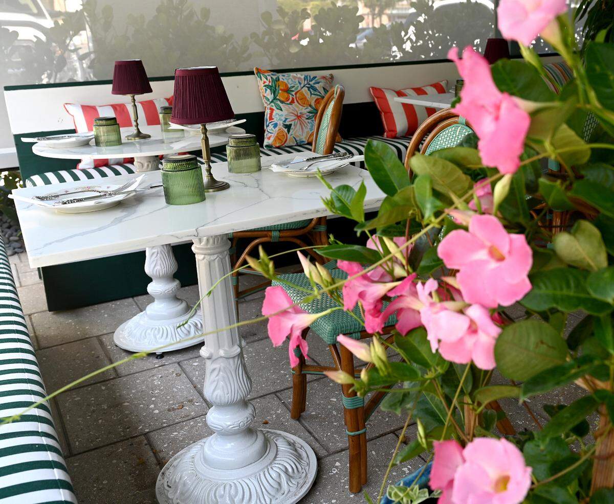 Semi outdoor dining area at Florence and the Spice Boys in the UTC Mall on April 25, 2025.