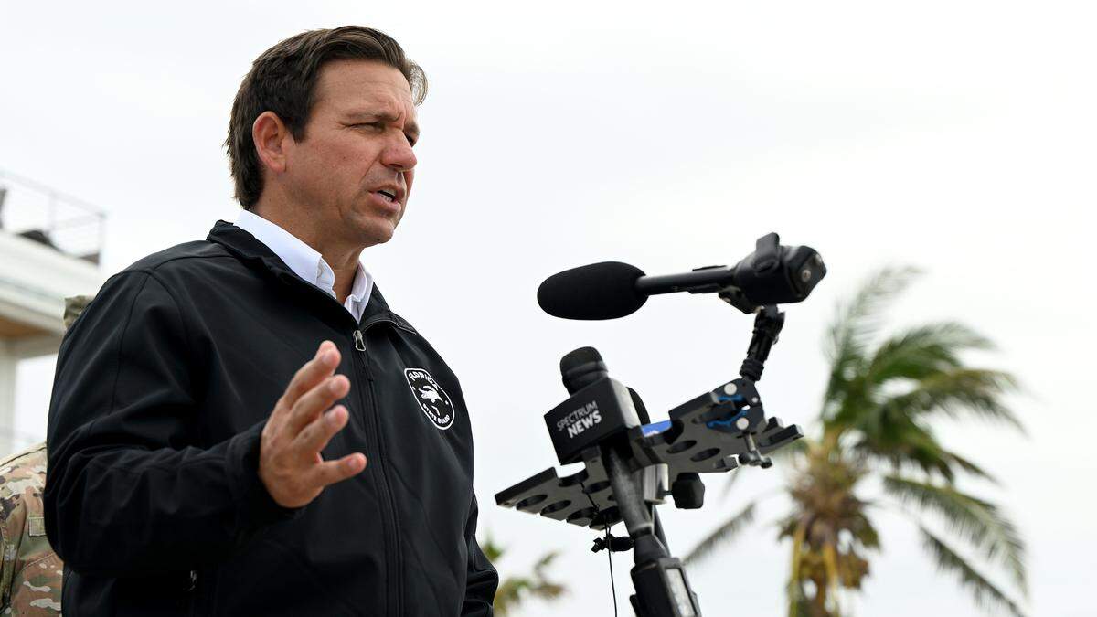 Florida Gov. Ron DeSantis made a stop in Bradenton Beach to update the response to Hurricane Milton on Anna Maria Island on Oct. 11, 2024. Anna Maria Island was still closed to the public on Friday while Bradenton Beach reopened.