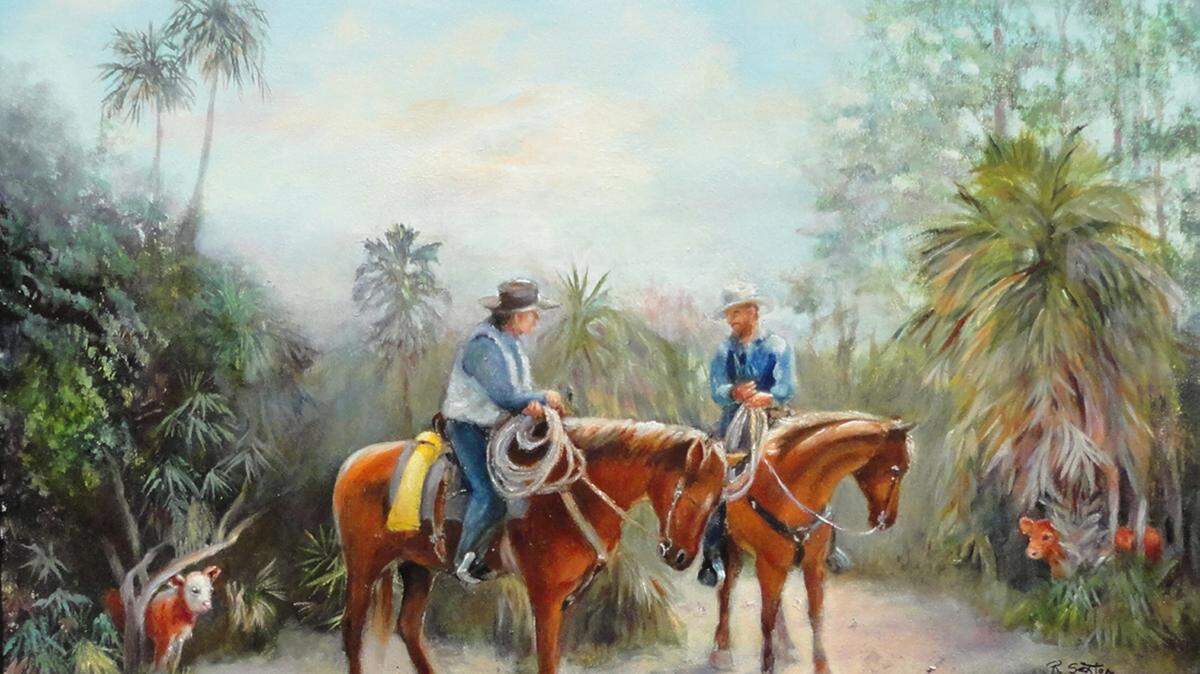 The Palmetto Historical Park and Manatee County Agricultural Museum are hosting the "Florida Cracker Cowboy Art Show" through April 16. The exhibit includes paintings by Jean Gragert, Wendell Graham, Joneen Nielsen, Jerri Phillips, Wesley Powell, Arthur Sarlin, Rosemary Sexton, above, Mara Trumbo, and Norma Wilder. 
 PUBLICITY PHOTO