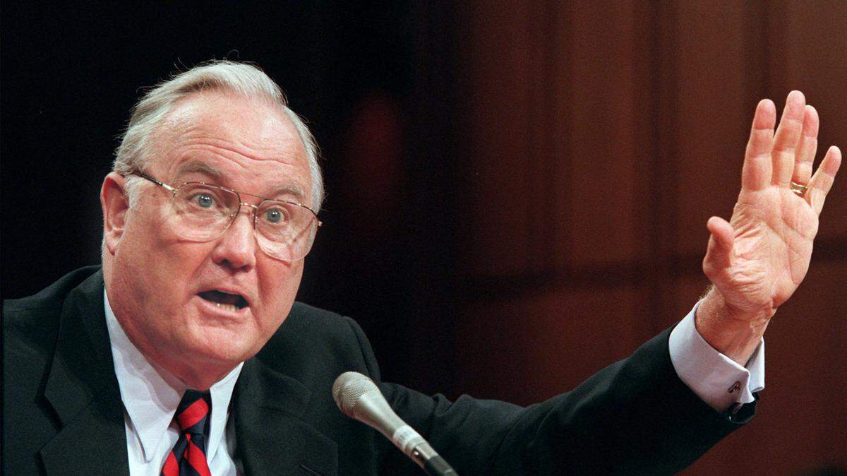 In 1997, retired Gen. Norman Schwarzkopf testified before the Senate Veterans Affairs Committee hearing on the Persian Gulf War illness. 
 AP Photo/Joe Marquette, File