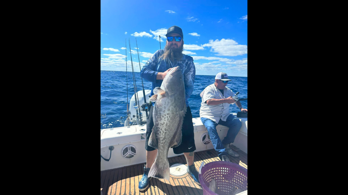 Shaggy Cannoy poses with a 42-inch gag grouper caught while fishing with Tampa Bay-area offshore charter fishing captain Brian Rubey.