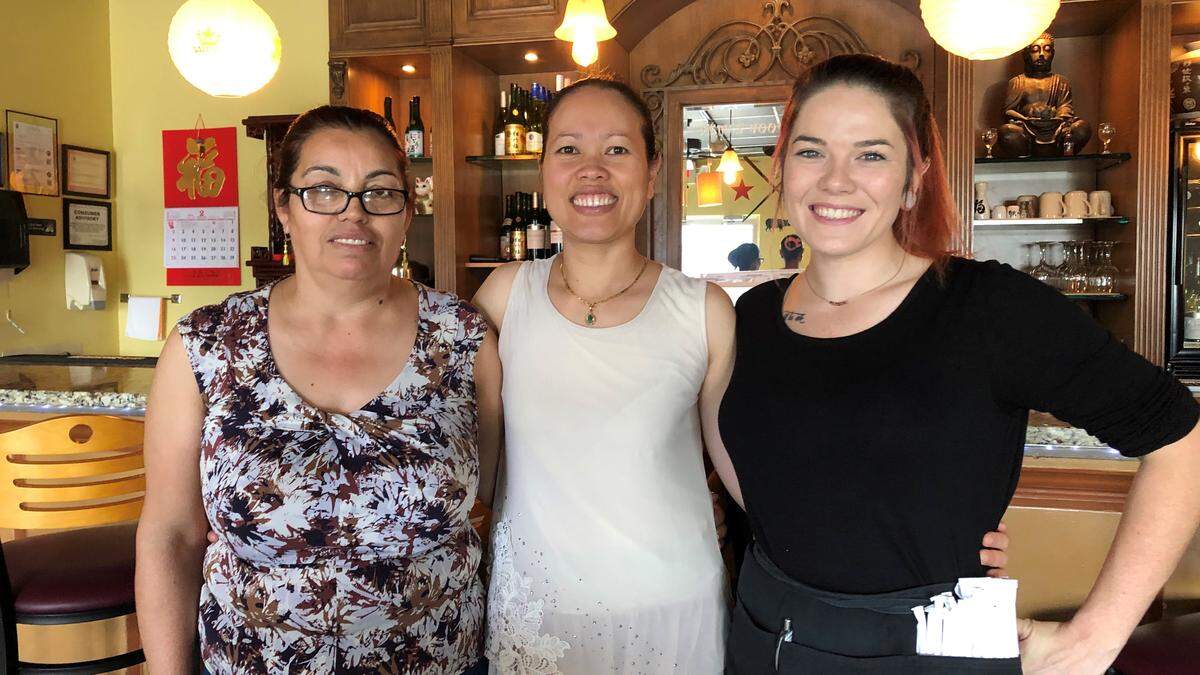 The staff at Demi’s Noodle House includes. from left, Ana Mandujano, Demi Vangen and Jazz Goldberg. The Palmetto restaurant recently completed a major expansion.