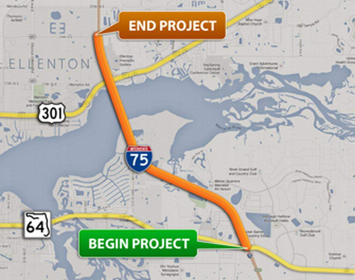 The I-75-U.S. 301 project starts just north of Ellenton Premium Outlets and extend south to the interchange with State Road 64.