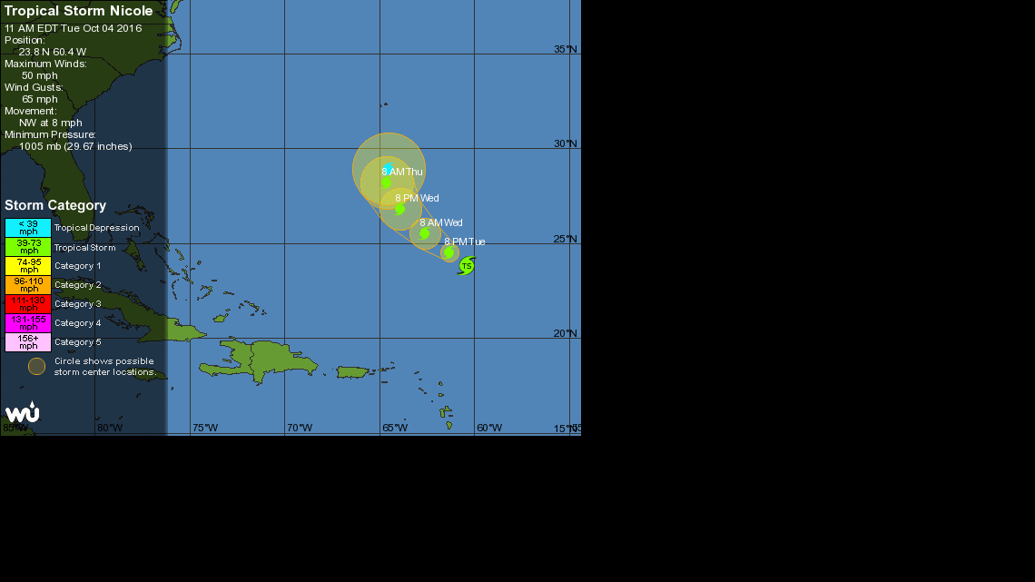 Tropical Storm Nicole forms in Atlantic