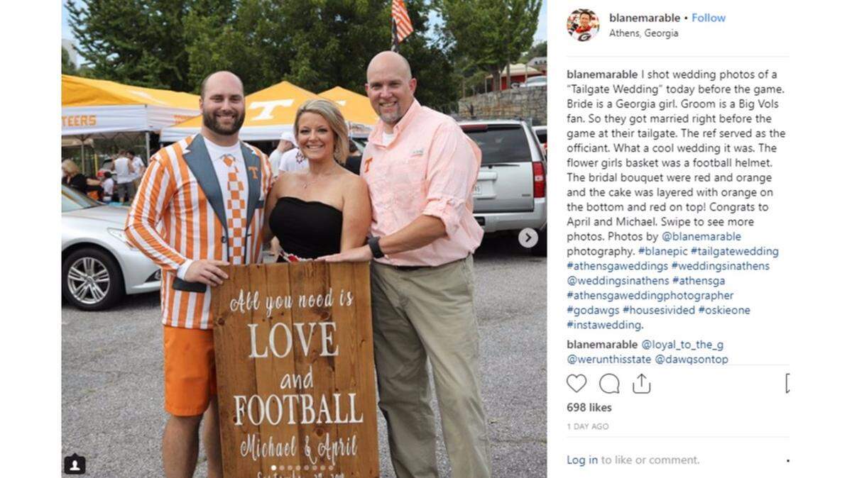 Michael and April got married last Saturday during a tailgate of the Tennessee-Georgia college football game.