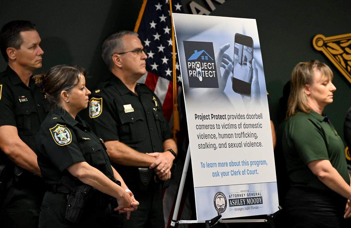 Florida Attorney General Ashley Moody announced the expansion of Project Protect; a state-sponsored program that provides doorbell cameras to victims of domestic violence, stalking, human trafficking and sexual violence to provide safety to victims and a way to collect evidence to convict offenders on Thursday, Oct. 12, 2023.