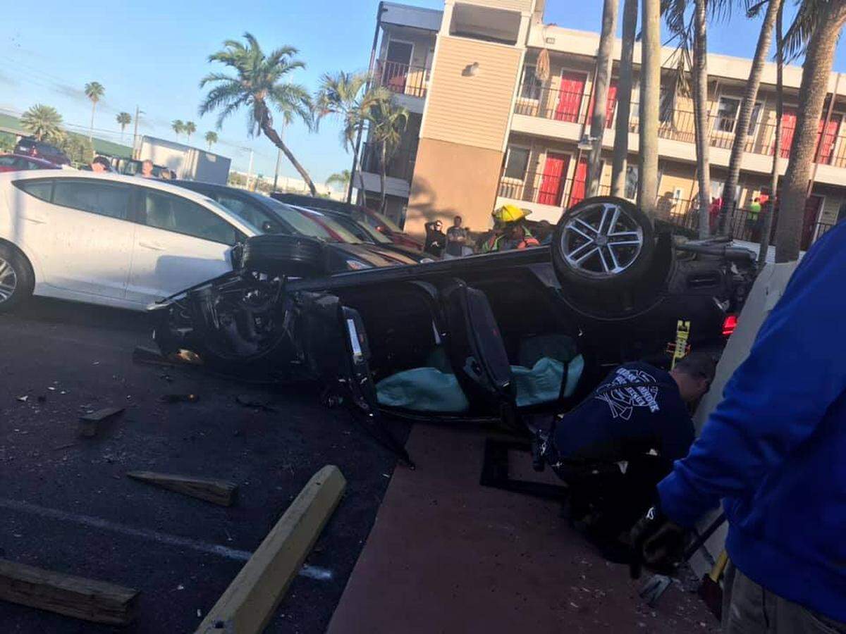 One person was taken to the hospital as a trauma alert according to Cedar Hammock Fire Rescue officials after a rollover crash outside the Lantern Inn and Suites in Sarasota.