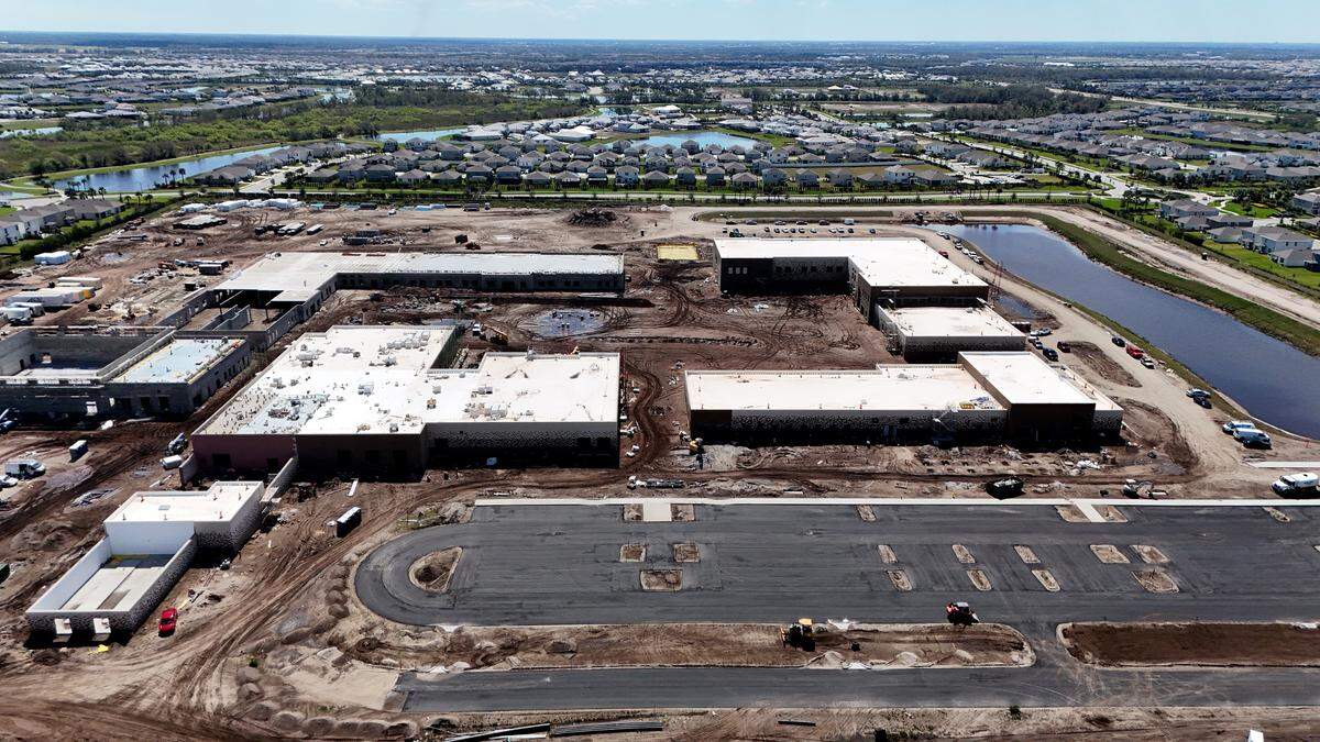 Lake Manatee K-8, which opened to students in August, is shown under construction in this February 2025 Bradenton Herald file photo.