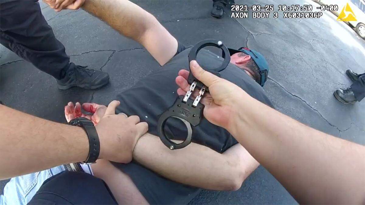 03/25/21--Screen grab from Bradenton Police body camera footage of an officer-involved shooting at the Blue Boy Motel.