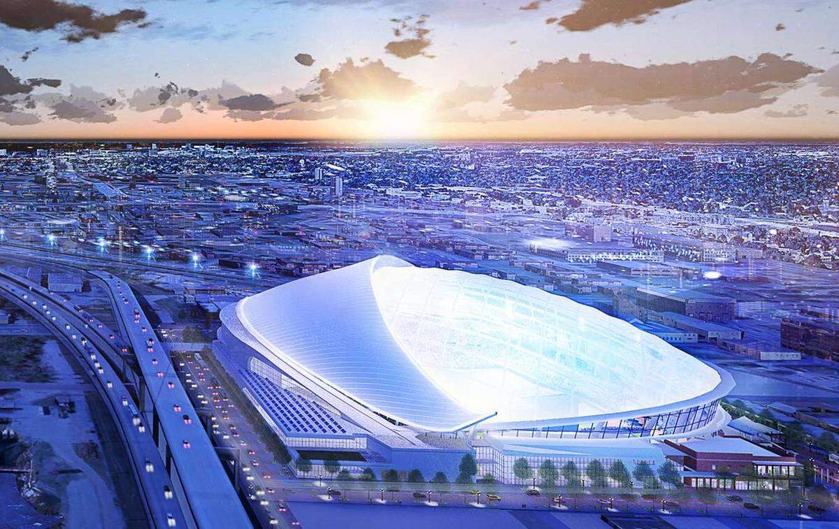 Artist rendering of the new proposed Tampa Bay Rays stadium for Ybor City in Tampa, Florida.