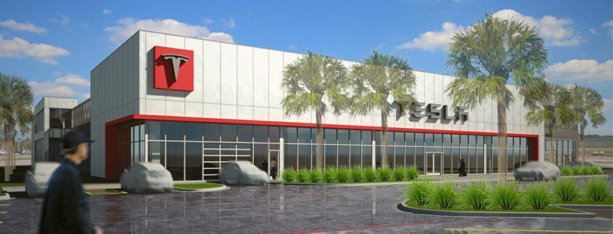 Tesla plans to bring a two-story, 55,000-square-foot showroom and service center to University Town Center in late 2023.