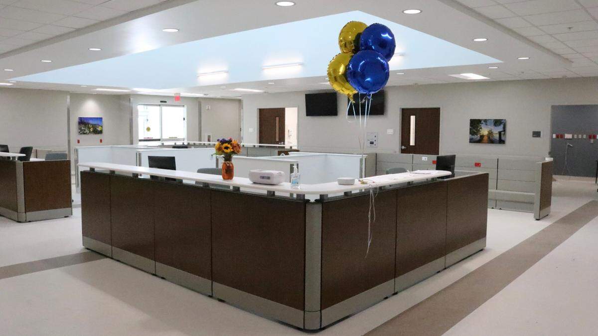 The nursing station of the free-standing ER at Fruitville, 6760 Fruitville Road, looks onto nine patient examining rooms. The ER, an extension of Lakewood Ranch Medical Center, is scheduled to open Dec. 1.