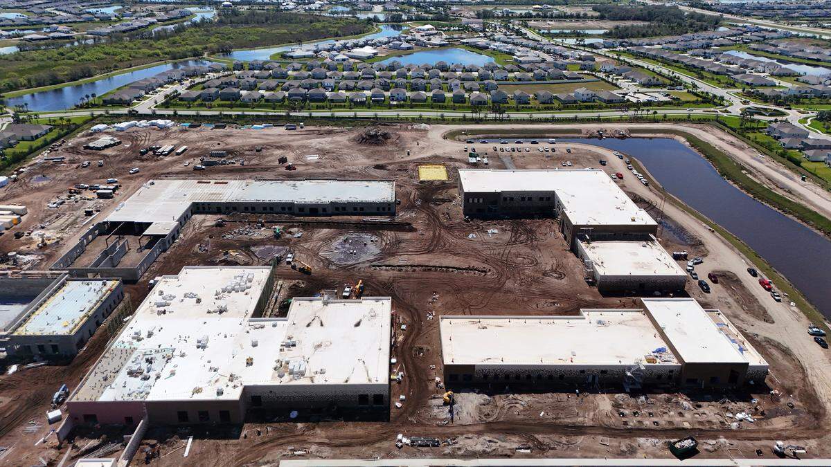 Lake Manatee K-8, a new school under construction in this Feb. 27, 2025, photo. Manatee County leaders are considering an increase in impact fees that developers pay to support infrastructure for new growth, including new roads and schools.