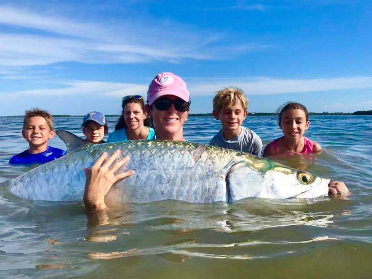 Sarah Burnsed and the kids -- and her big tarpon!