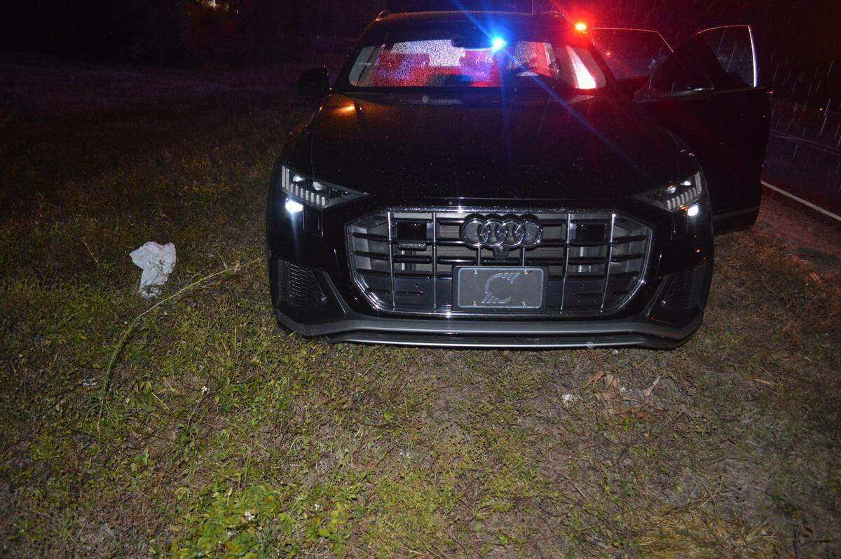 Florida Highway Patrol impounded an abandoned 2020 Audi SUV at mile marker 210 on Interstate 75. An SUV was involved in a hit and run deadly crash with a motorcyclist nearby.