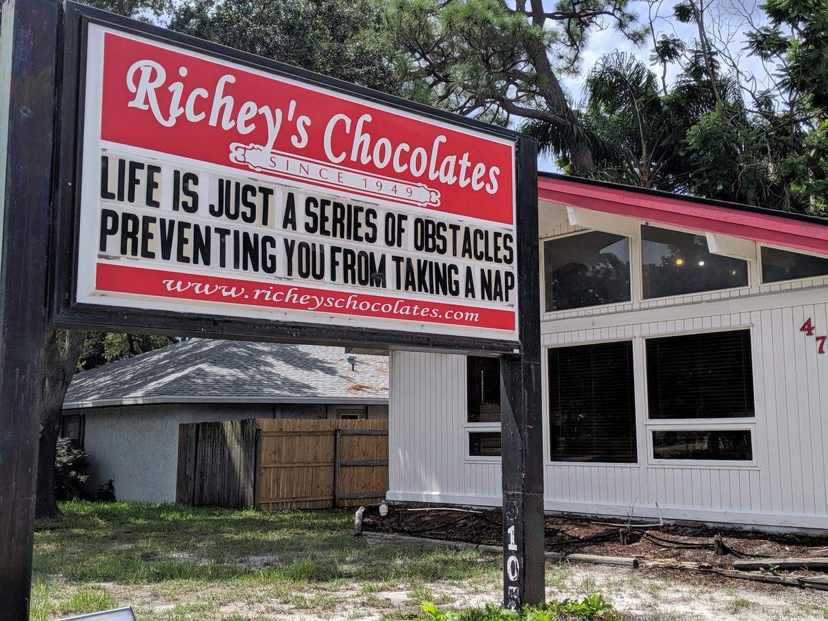 Besides handmade chocolate, Richey’s is also known for its sign visible to travelers on Manatee Avenue West that displays humorous, lighthearted and encouraging messages.